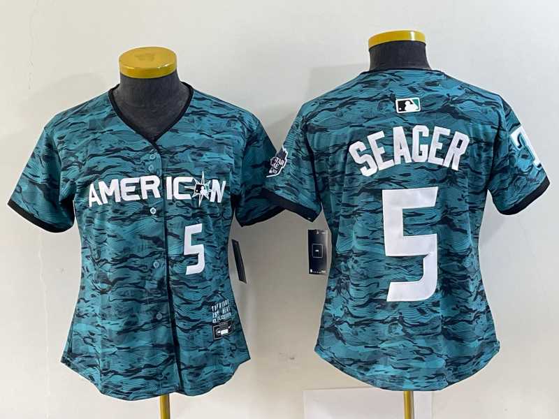 Women%27s Texas Rangers #5 Corey Seager Number Teal 2023 All Star Stitched Baseball Jersey->mlb womens jerseys->MLB Jersey